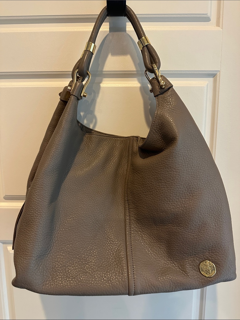 Vince Camuto Taupe Gray Leather Hobo with Gold Hardware - Picture 2 of 6